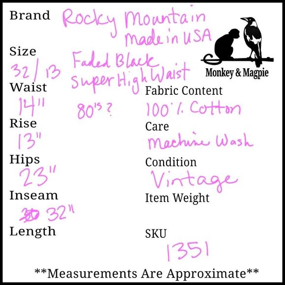 Vtg Rocky Mountain Jeans 32 13 Black Bareback High Rise Western Rockies Tapered - Picture 10 of 10